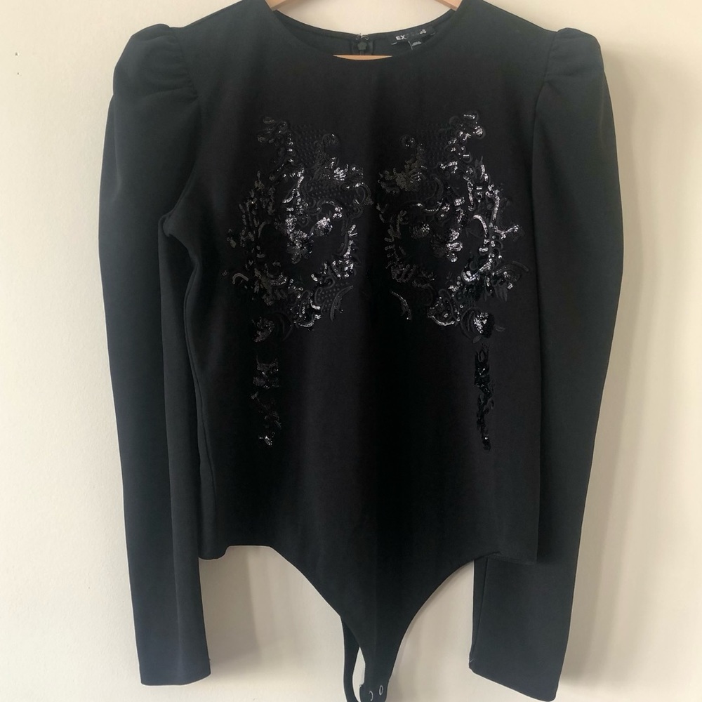 Express Black Sequin Embellished Bodysuit